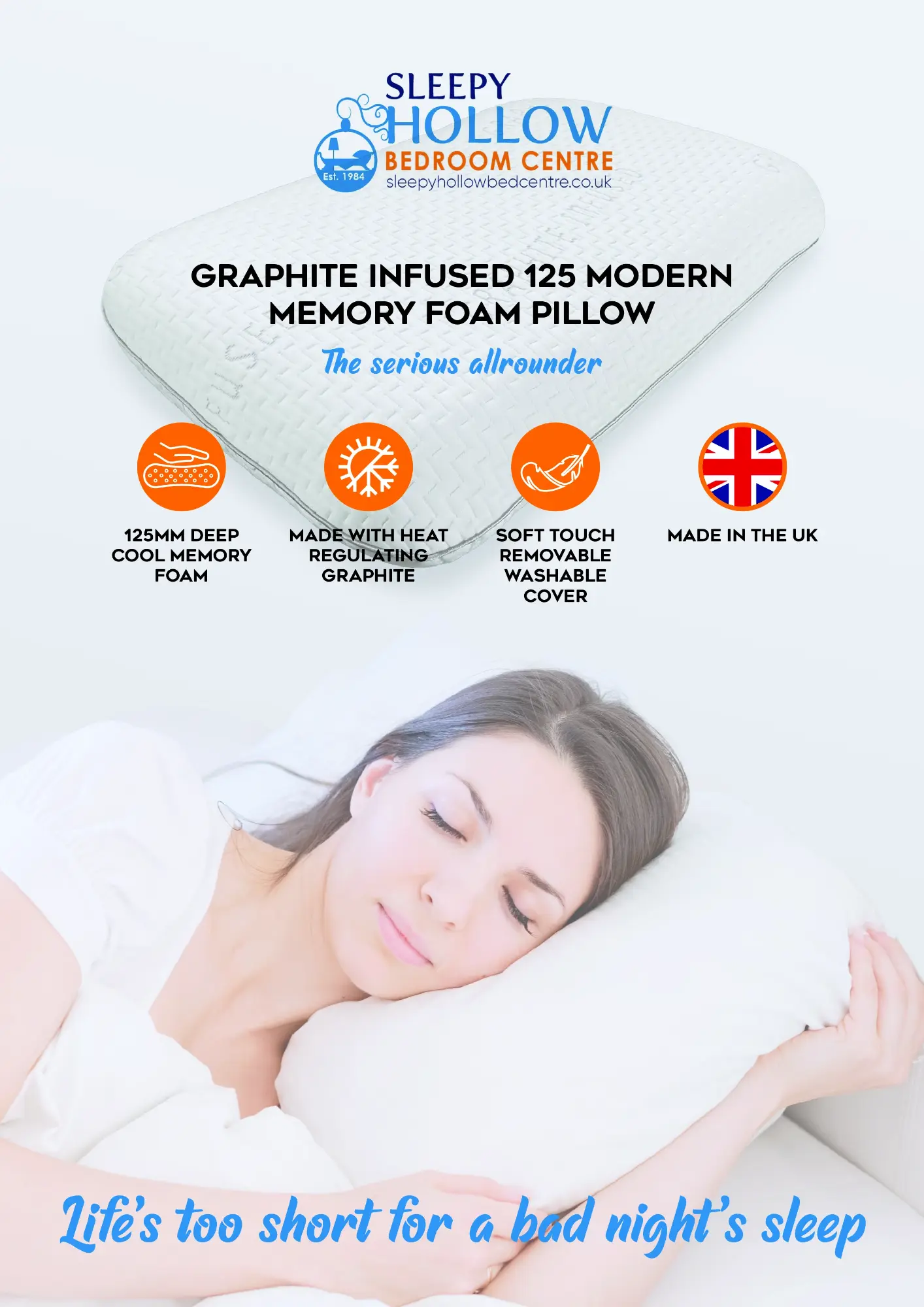 Napara Graphite Infused 125 Modern Memory Foam Pillow - Image 2